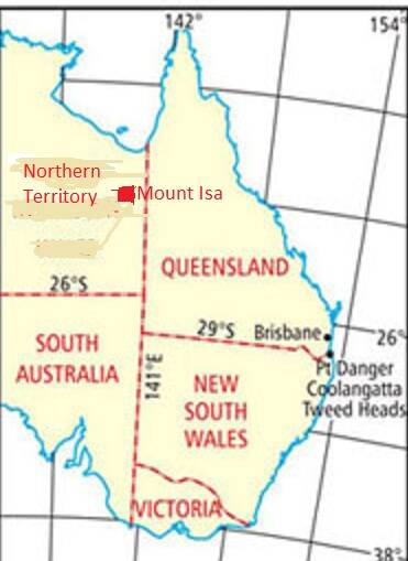 The Queensland western border from 1859 to 1862 with Mount Isa mocked up and Northern Territory added instead of New South Wales.