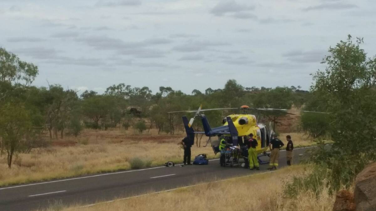 FIRST AID: Emergency services at the scene of the accident north of Cloncurry last month. Photo: supplied