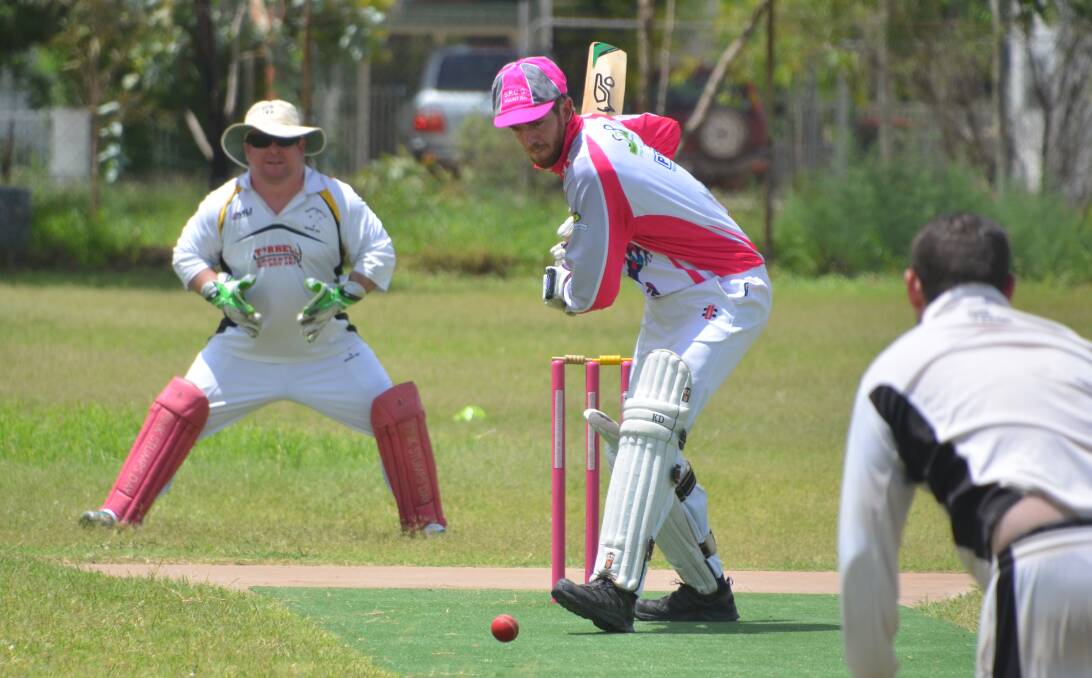 WATCHFUL BAT: Panthers' batsman Callum Fullilove is about to defend as he faces a Blackstars' delivery. Photo: Derek Barry