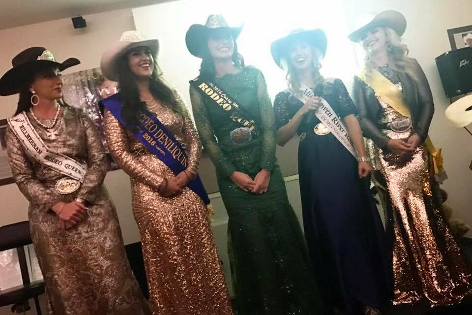 TOP FIVE: Tamara Evans (Milmerrin), Isabelle Hare (Deniliquin), Kate Taylor (Cloncurry) eventual winner Emma Deicke (Bowen River) and Sophie Amos (Warwick). Photo: Miss Rodeo Australia Facebook