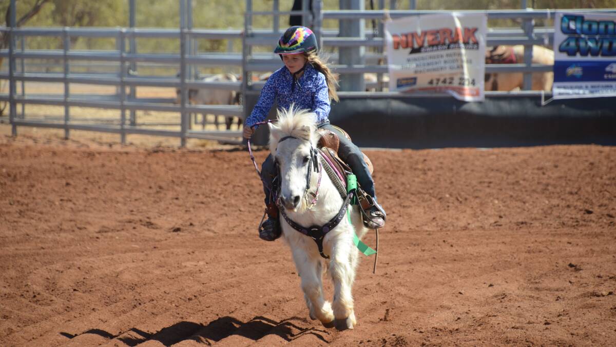 TALENT TIME: Young Dekota Caban on her pony Biscuit turned the cuteness factor up to high at the Cloncurry Merry Muster on Saturday. Photo: Derek Barry