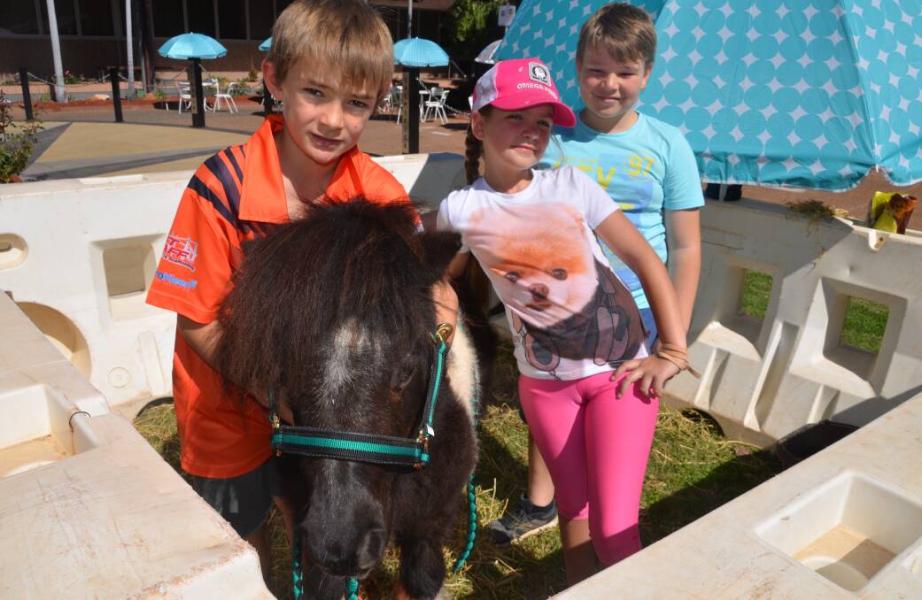 Marshall and Mackenzie McCulloch and Rhys Wilburn with Pancho the Pony.