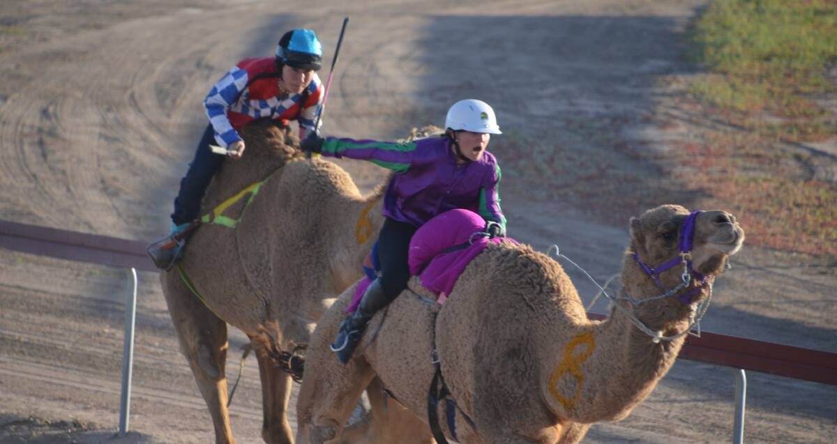 Jockey Chantelle Jannese leads Hook Em Up to victory in the Bedourie Camel Cup.