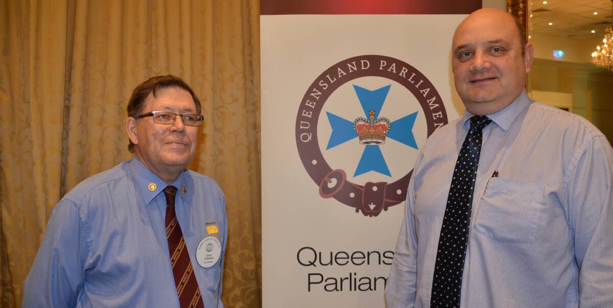 POLITICAL PROCESS: President of the Mount Isa Rotary Club Paul Johnson (left) welcomes Queensland Parliament clerk Neil Laurie to Mount Isa on Wednesday.