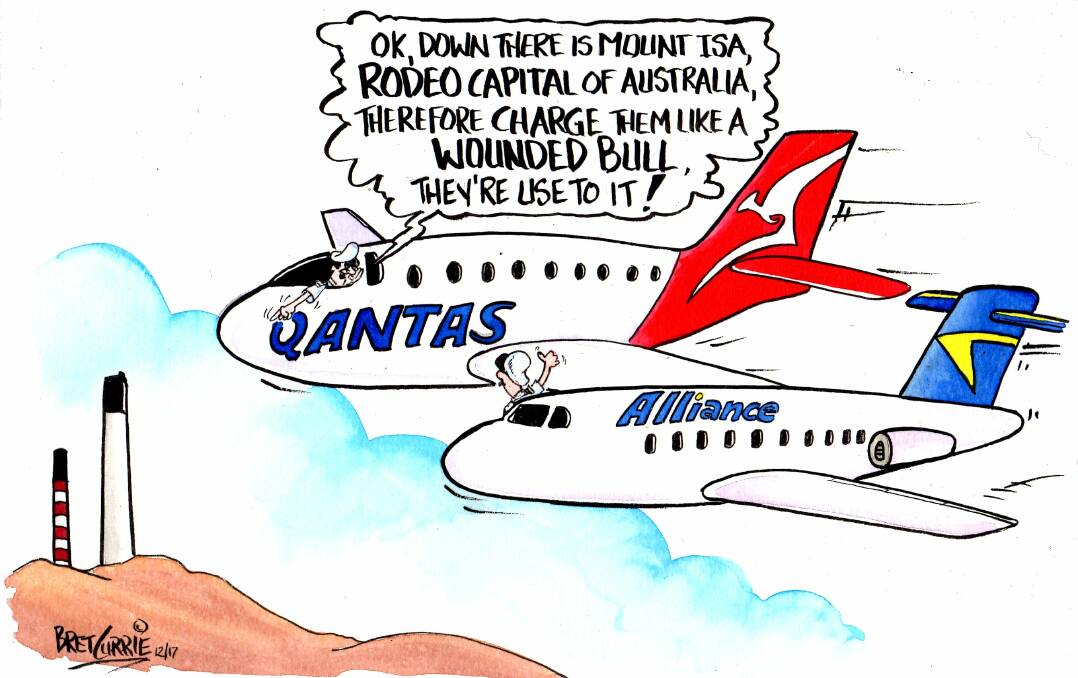 CHARGE: Qantas's new "Alliance" may not necessarily be in the best interests of long suffering North West Queensland air passengers, suggests cartoonist Bret Currie.