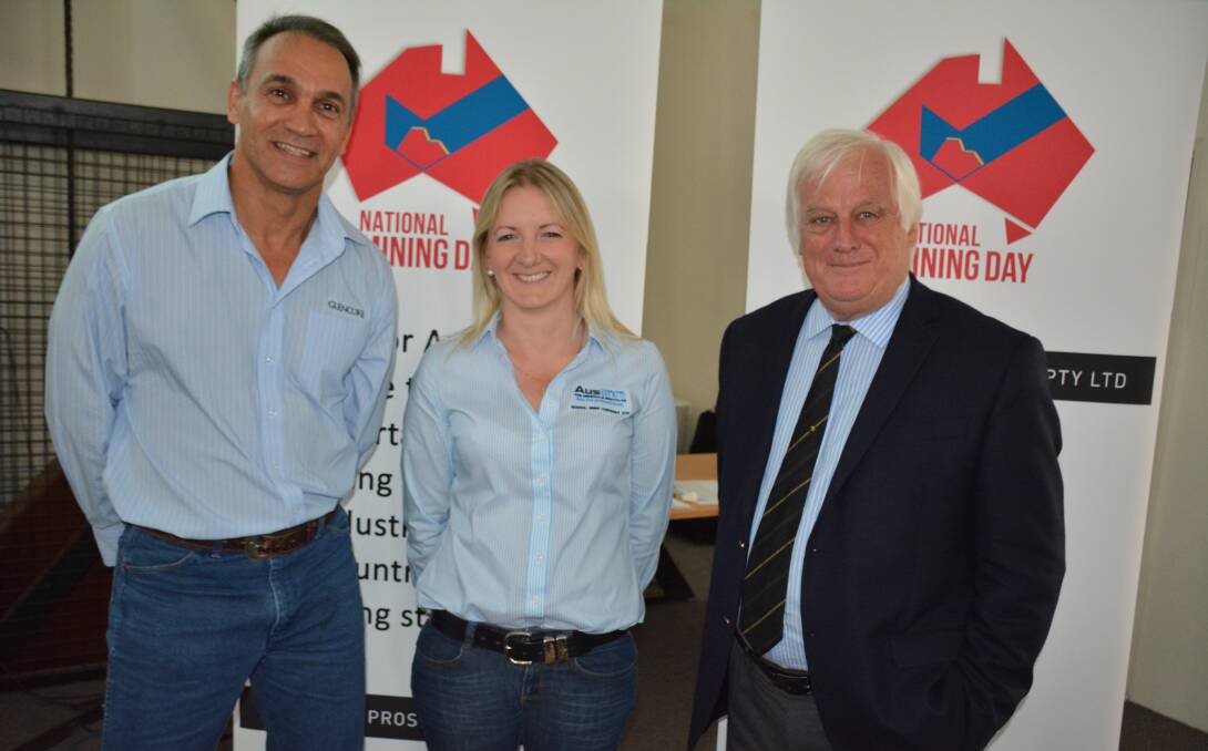 AWARD-WINNER: Rhonda O'Sullivan at the National Mining and Related Industries Day with Mike Westerman and Prof Ian Plimer.