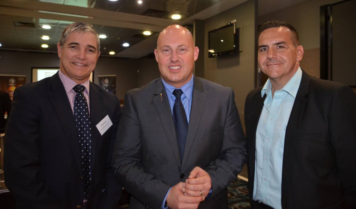 Treasurer Curtis Pitt (centre) in Mount Isa with member for Mount Isa Robbie Katter and Commerce North West president Travis Crowther.