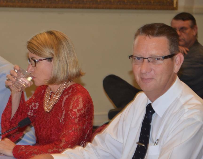 Mayor Joyce McCulloch and outgoing CEO Michael Kitzelmann seen here at a FIFO hearing in Mount Isa.
