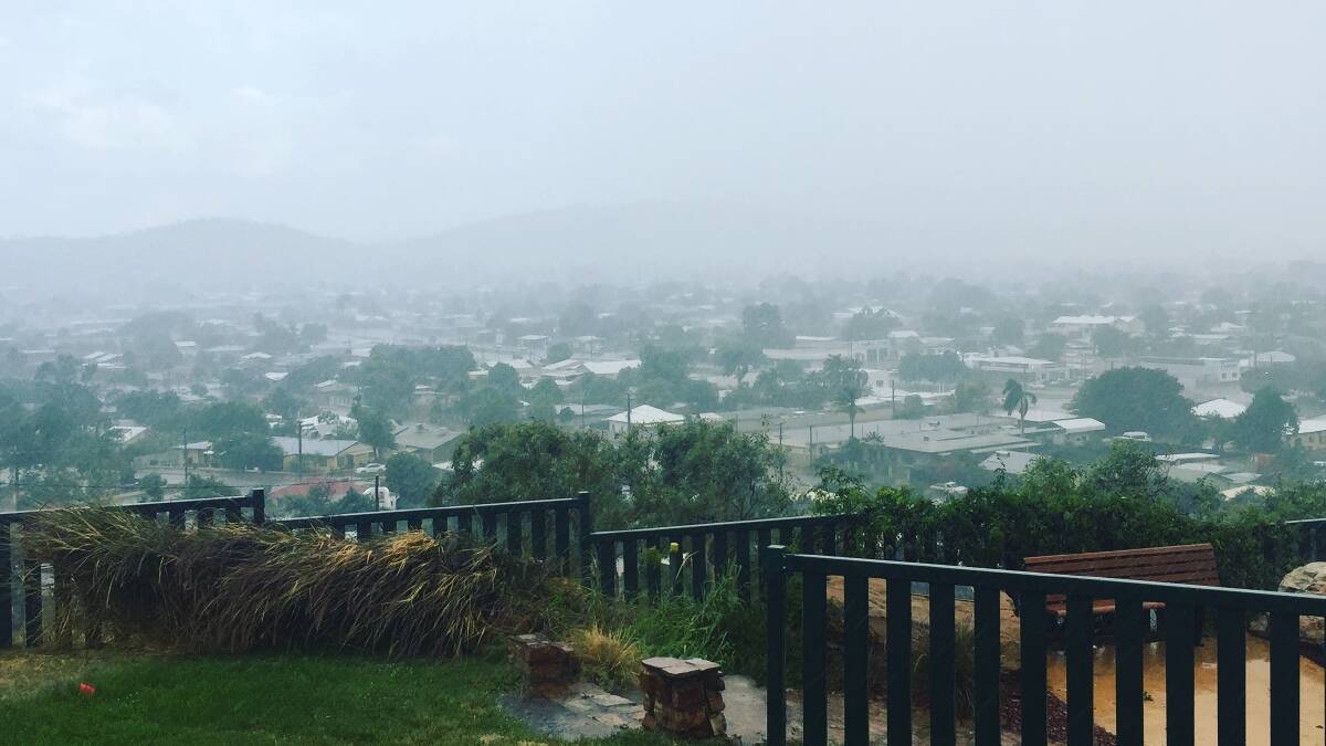 WET RELIEF: The soggy view from the Lookout as the storm passed through Mount Isa on Tuesday afternoon. Photo: Derek Barry