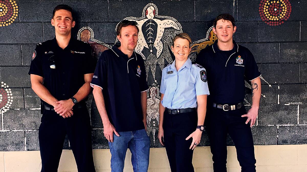 THE HOAX: Firefighter Pat Buck, James Mullis (QPS Volunteer In Policing), Cath Purcel (QPS), Kodie Kuskopf (QPS VIP) absent: James Stewart (QFES), Cat Smith (ADF)