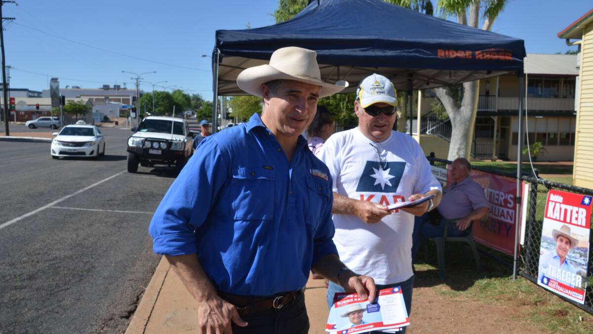 Robbie Katter on the hustings today in Mount Isa with Steve Wollaston.