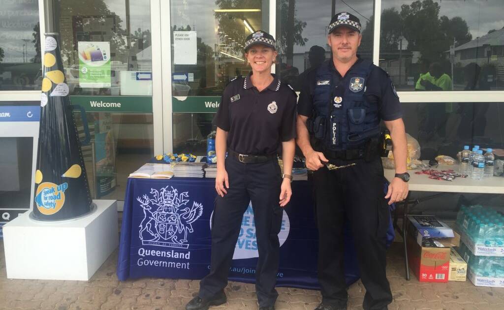 Cloncurry Police talked fatigue prevention for Road Safety Week in front of Woolies. 