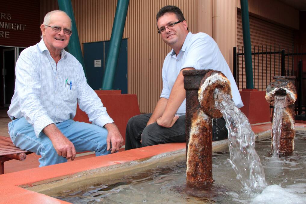 WORKING TOGETHER: Hughenden grazier Bill Bode with the coordinator of the Great Artesian Basin water resource plan, Mark Foreman. Picture: Sally Cripps