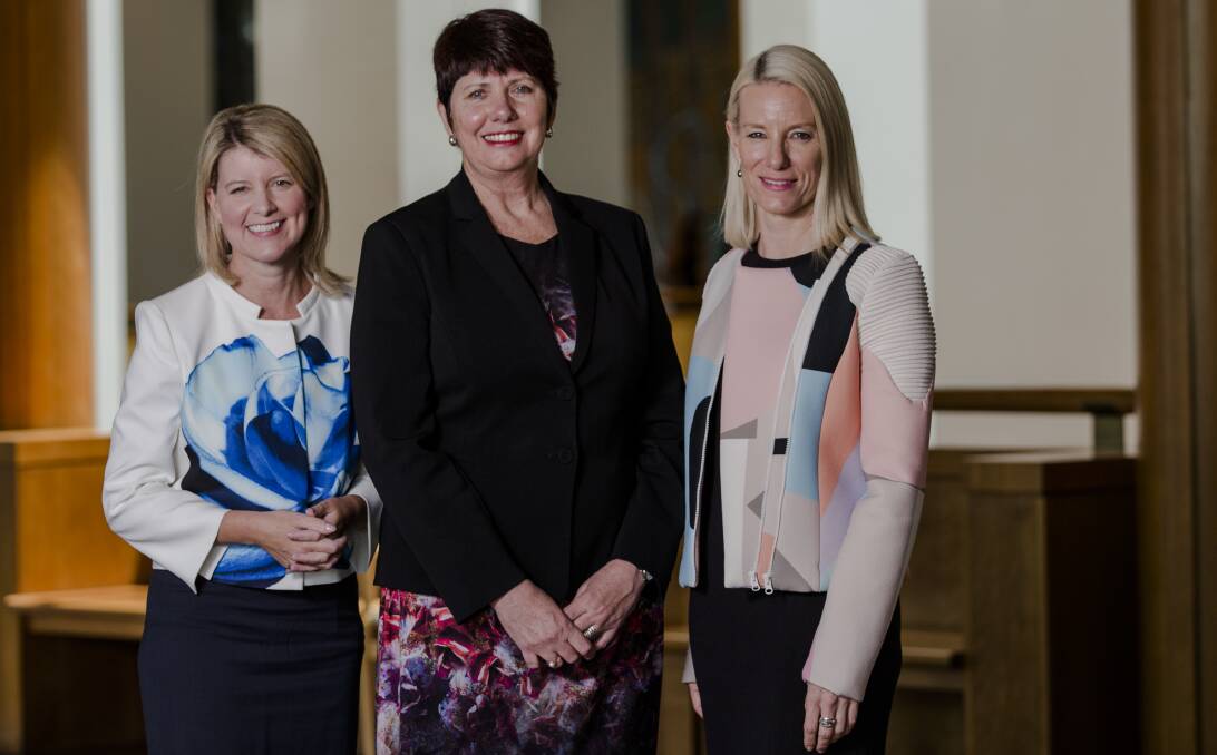 MAKING A STAND: Chair of Our Watch Natasha Stott Despoja, CEO of ANROWS Heather Nancarrow and CEO of VicHealth Jerril Rechter at the launch of Changing the Story. Picture: Jamila Toderas