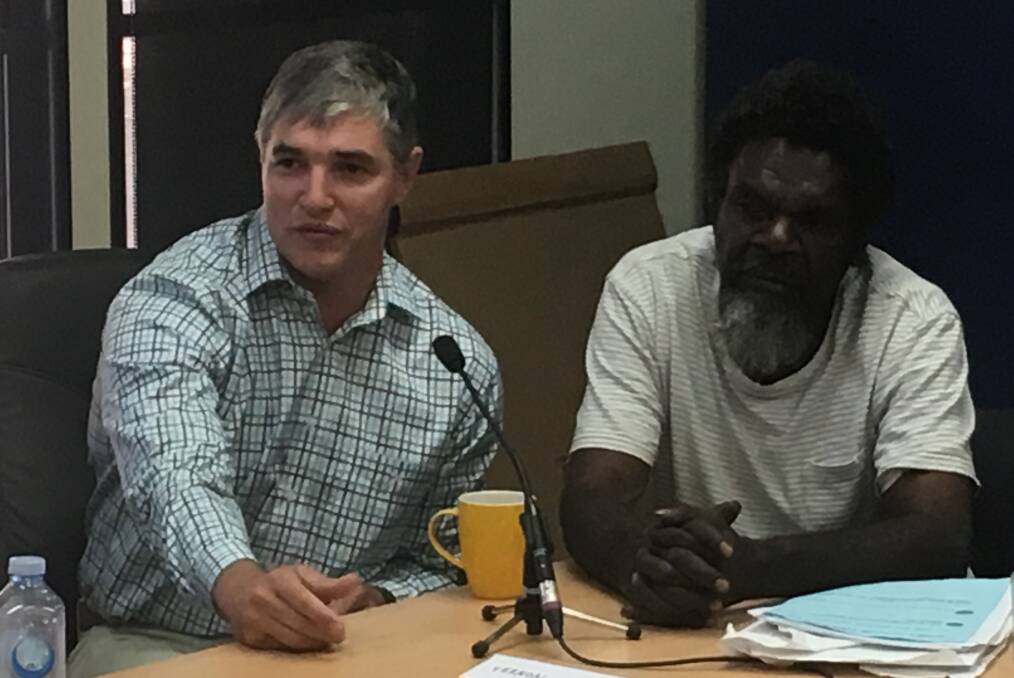 Member for Mount Isa Robbie Katter speaks at the Doomadgee hearing last week. He is advocating for changes to the Blue Card approval process.
