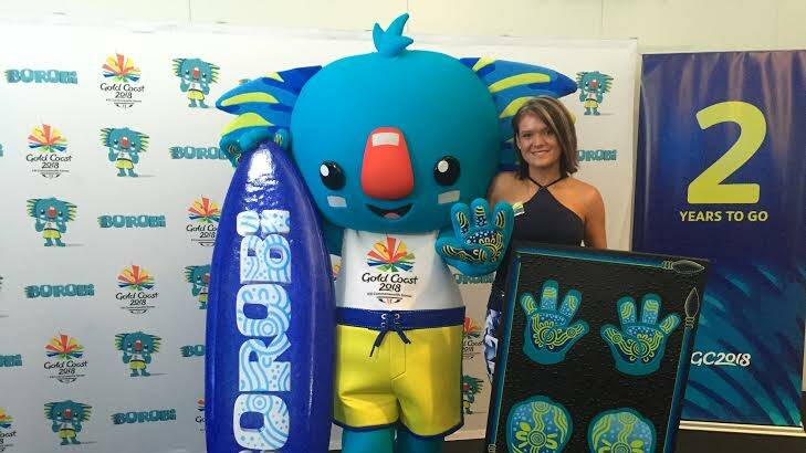 Chern'ee Sutton with Gold Coast mascot Borobi the koala.