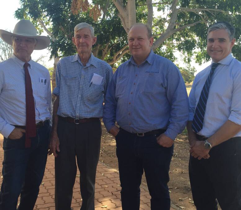 Kennedy federal MP Bob Katter, face of the rural debt crisis Charlie Phillott,  Dalrymple state MP Shane Knuth and Mount Isa state MP Rob Katter.