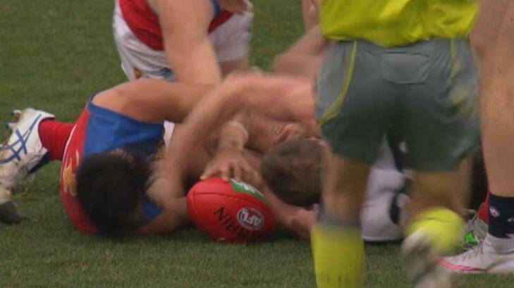 Steve Johnson is in trouble over this incident involving former teammate Allen Christensen. Photo: Channel 7