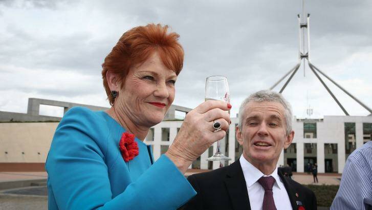 One Nation leader Pauline Hanson hopes to toast a victory in Lockyer at the next state election. Photo: Alex Ellinghausen