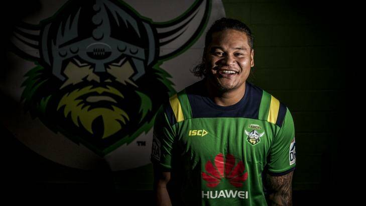 Joey Leilua completed his first training session with the Canberra Raiders on Thursday. Photo: Jamila Toderas