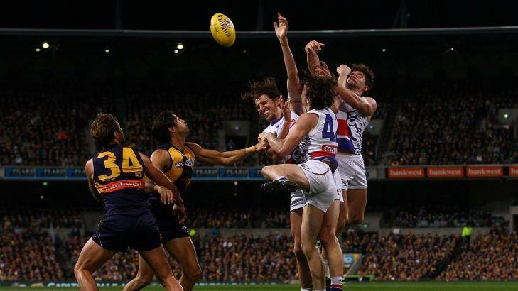 High flyers: The Dogs were too good for the Eagles. Photo: Paul Kane