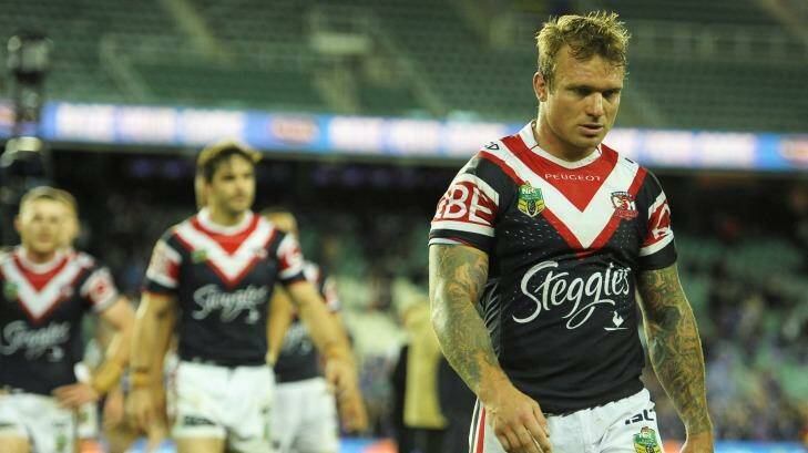 Storm damage: Jake Friend of the Roosters shows his dejection during the NRL qualifying final match between the Sydney Roosters and the Melbourne Storm at Allianz Stadium. Photo: Brett Hemmings