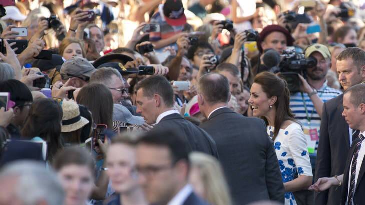 Catherine, Duchess of Cambridge is swamped by supporters at South Bank. Photo: Harrison Saragossi