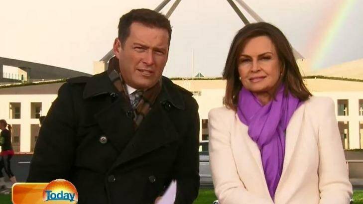 <i>Today</i> hosts Karl Stefanovic and Lisa Wilkinson broadcasting from Parliament House on Tuesday morning.
