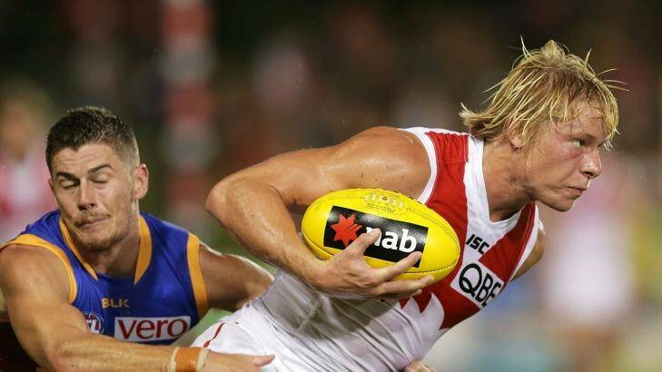 Ready for the Bombers:  Isaac Heeney playing against Brisbane in the NAB Challenge. Photo: Mark Metcalfe