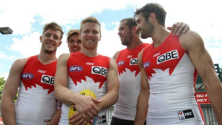 Chosen ones: Luke Parker, Dane Rampe, Dan Hannebery, Buddy Franklin and Josh Kennedy. Photo: Sydney Swans