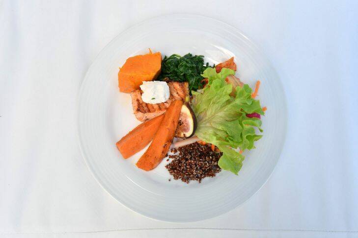 Player's Lunch- Pumpkin, Sweet potato, Quinoa, Pickle ginger, Carrot, Spinach, Figs, Fetta cheese. Abdullah Asif Mamun executive Chef, Players cafeteria at the Australian Open. 19th January 2018 The Age Fairfaxmedia News Picture by JOE ARMAO