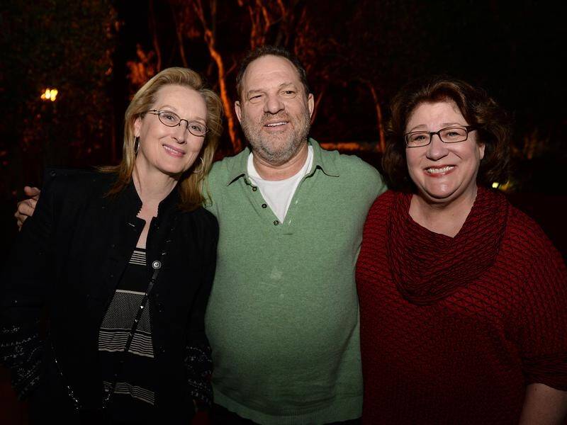 Meryl Streep and Harvey Weinstein, with actress Margo Martindale in 2014 (file)