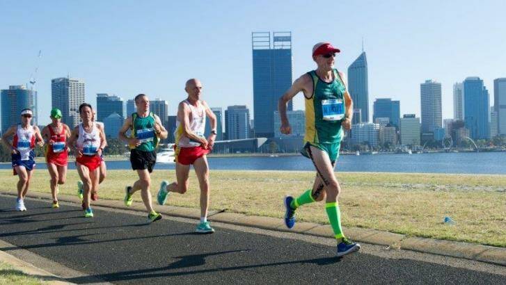 Mr Shaw running at the World Masters Athletics Championships in Perth in late 2016, where he took home a gold medal. Photo: Supplied
