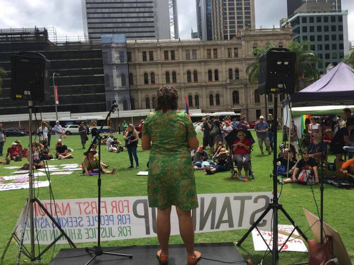 Small crowd in Brisbane's Queens Park for March in March event. Photo: Tony Moore