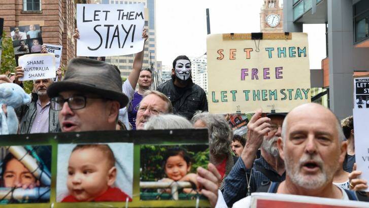 Protesters rallied against the detention of children on Nauru in Sydney on Thursday.  Photo: Nick Moir