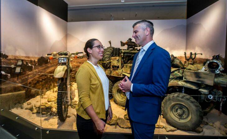 Special Operations Command (SOCOMD) has supported the Australian War memorial in the launch of the Special Forces exhibition "From the shadows"- more than 660 objects, including uniforms, equipment and gallantry awards from Australia??????s elite and secretive regiments.

Karl James, senior historian and exhibition curator (right) and Danielle Cassar, co-curator.?? 

Photo by Karleen Minney