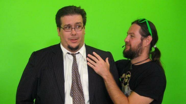 Briz 31 general manager Scott Black with stage manager Kris Anderson on the set of The Late Nite Show. Photo: Supplied