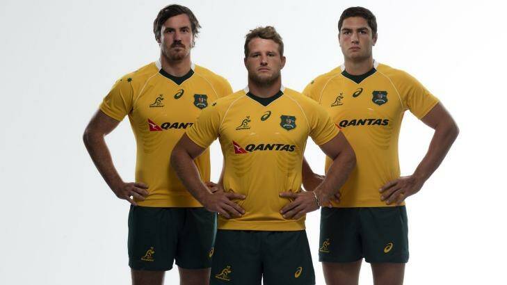 Standing together: Kane Douglas, James Slipper and Rob Simmons model the new shirt. Photo: Supplied
