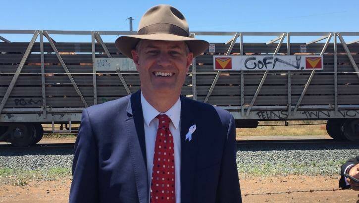 Transport Minister Stirling Hinchliffe was all smiles as the cattle train arrived at Oakey Abattoir. Photo: Tony Moore