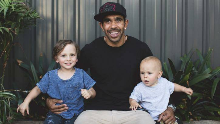 Eddie Betts with sons Lewis and Billy. Photo: Kristina Childs