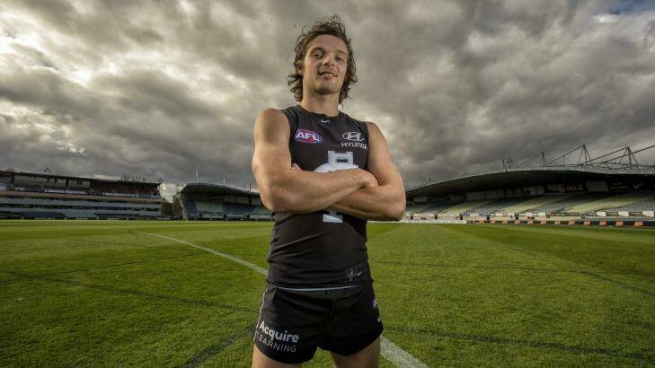 Carlton's Dylan Buckley at training on Friday. Photo: Luis Ascui