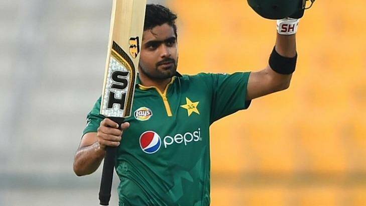 Young gun: Babar Azam raises the bat after one of his three one-day international tons.  Photo: Cricinfo