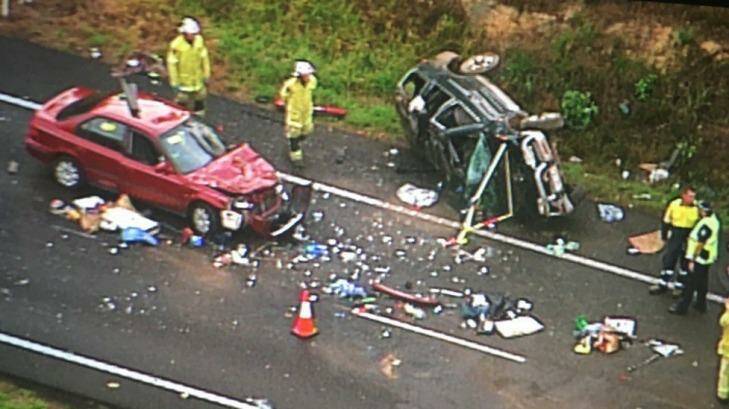 A three-car crash blocks the Bruce Highway Photo: Dave Andrews @chopperdaveqld