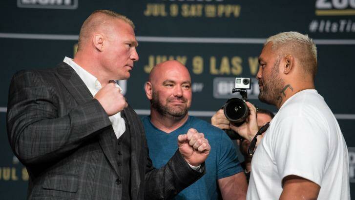 Brock Lesnar and Mark Hunt face off ahead of UFC 200. Photo: Brandon Magnus/Zuffa