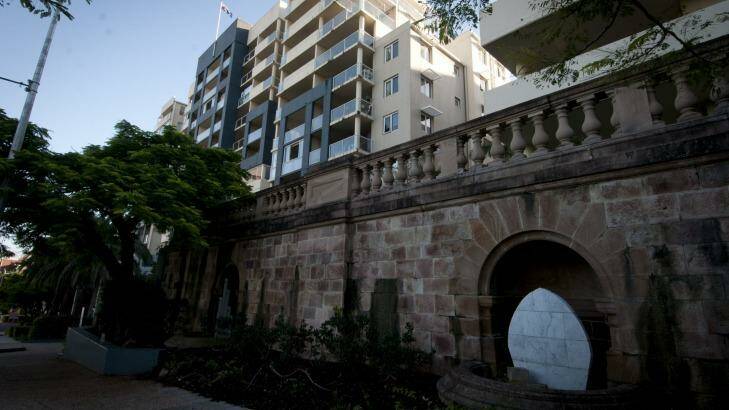 Some of the early Holy Name Cathedral brick work has remained at Cathedral Place in Fortitude Valley. Photo: Robert Shakespeare
