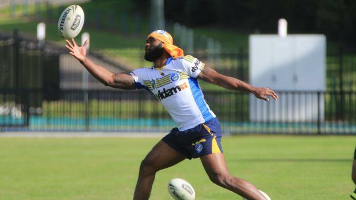 At a stretch: Semi Radradra training with the Parramatta Eels on Friday. Photo: Kirk Gilmour