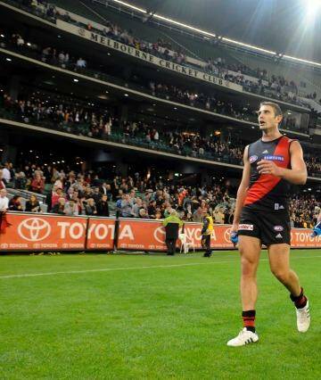 Jobe Watson and Dustin Fletcher may have to sit out an extra week of the home-and-away season if any suspension is backdated until the end of last season. Photo: Sebastian Costanzo
