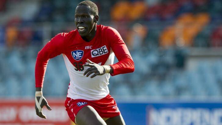 Debut: Aliir Aliir will line up for the Sydney Swans on Sunday. Photo: Jay Cronona