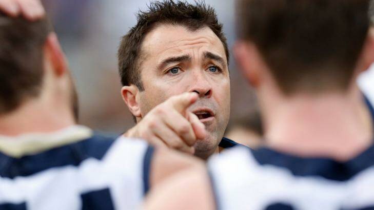 Geelong coach Chris Scott during the match against Collingwood. Photo: AFL Media/Getty Images