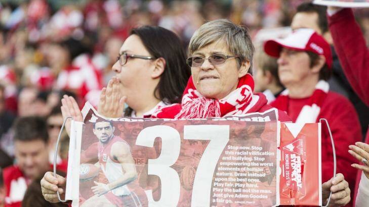 Sydney Swans fans supporting Adam Goodes, who is not playing this round.  Photo: James Brickwood